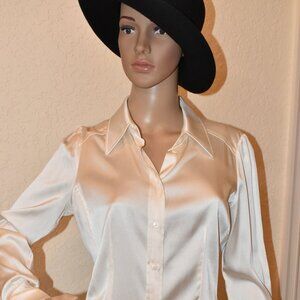 Luisa Spagnoli Cream Silk Long Sleeve Shirt US 8